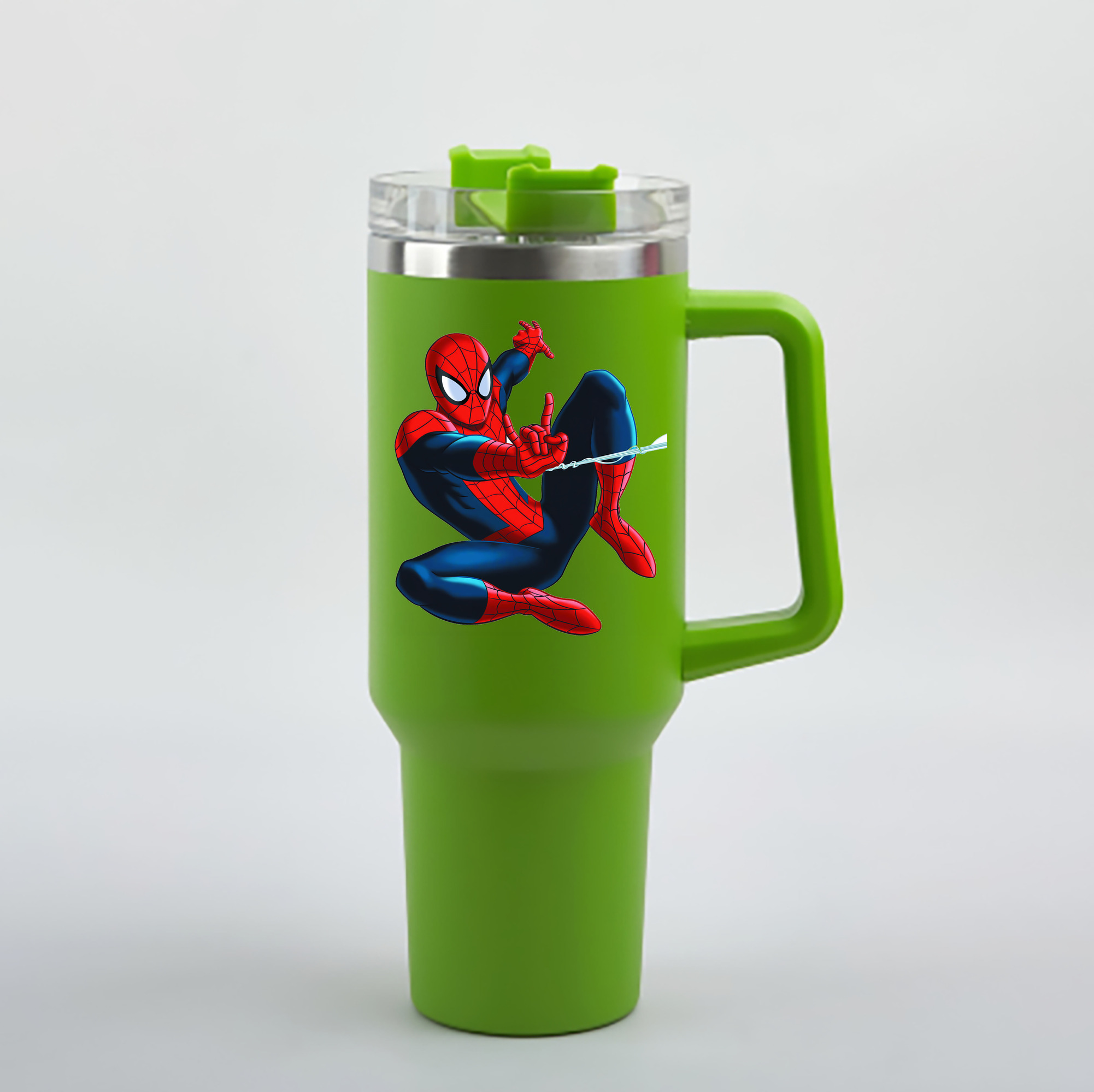 （画像用） Spider Man スパイダーマン 1200mL車用タンブラー - クリスタルステッカー（プラスチックストロー付き）